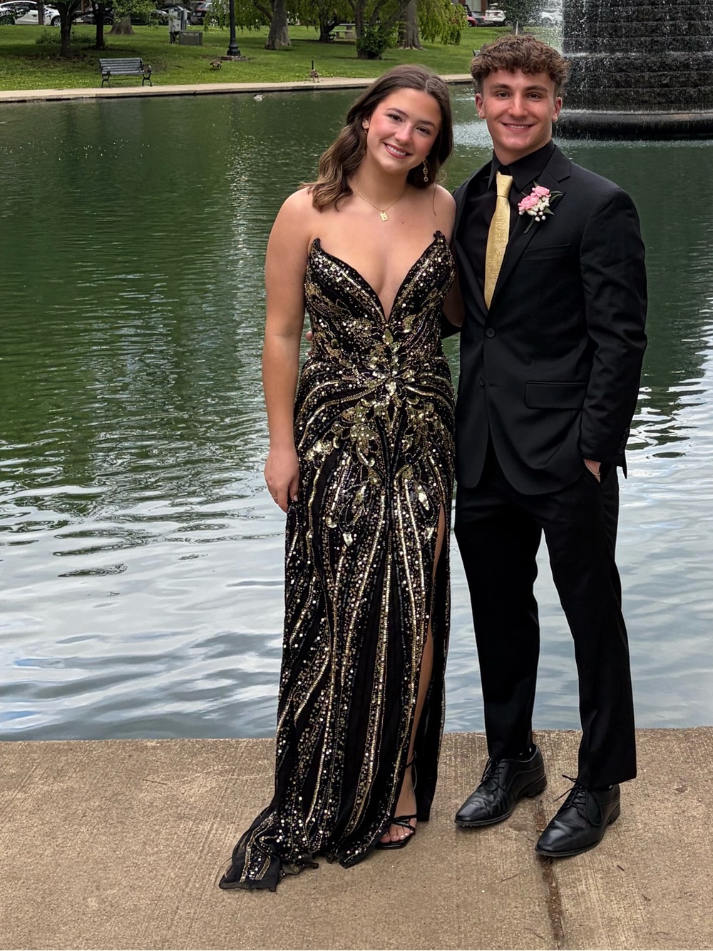 Black and Gold Sequin Prom Gown - Elegant Evening Dress